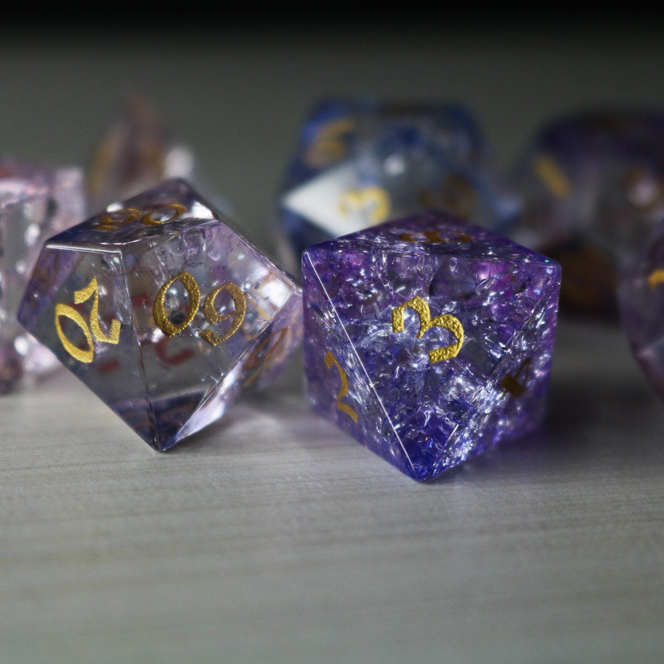 Purple Cloud Forge Fire Glass (And Box) Polyhedral Dice DND Set