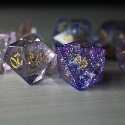 Purple Cloud Forge Fire Glass (And Box) Polyhedral Dice DND Set