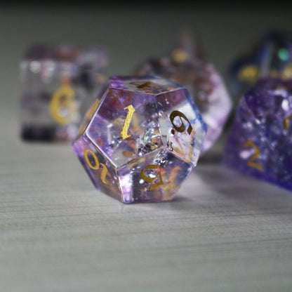 Purple Cloud Forge Fire Glass (And Box) Polyhedral Dice DND Set