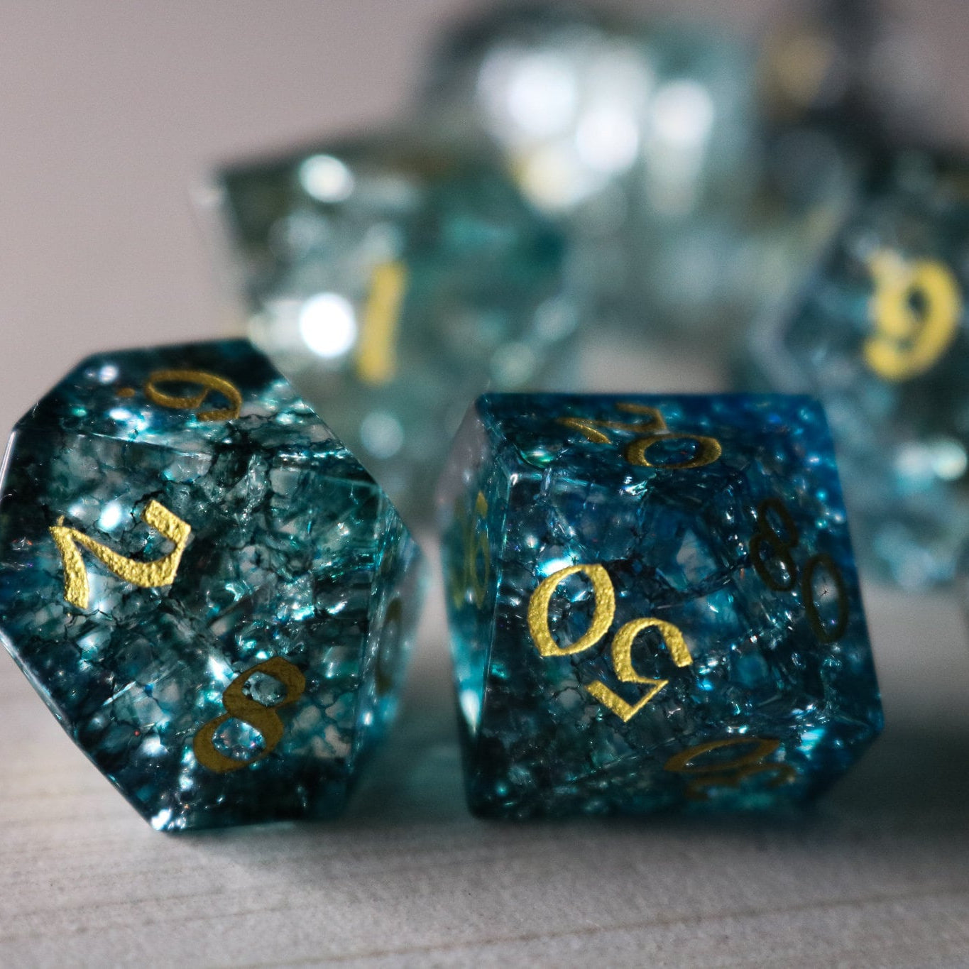 Dark Waters Forge Fire Glass Blue Dice Set (with box)