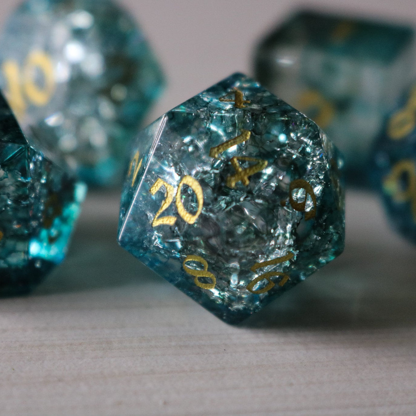 Dark Waters Forge Fire Glass Blue Dice Set (with box)