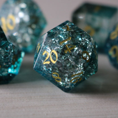 Dark Waters Forge Fire Glass Blue Dice Set (with box)