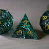 Elven Wood Green Forge Fire Glass (And Box) Polyhedral Dice DND Set