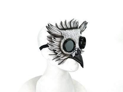 White Horned Owl Goggles Handmade Genuine Leather Mask