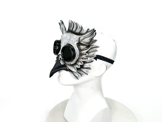 White Horned Owl Goggles Handmade Genuine Leather Mask