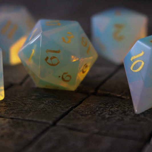 Gemstone Opalite Elven Cut Polyhedral Dice (With Box) Set