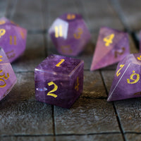 Gemstone Purple Amethyst Elven Cut Polyhedral Dice (With Box) Set