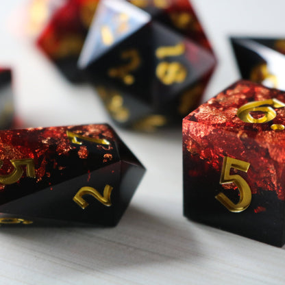 Dark Blood Handmade Resin Dice Set – 7-Piece Polyhedral RPG Dice
