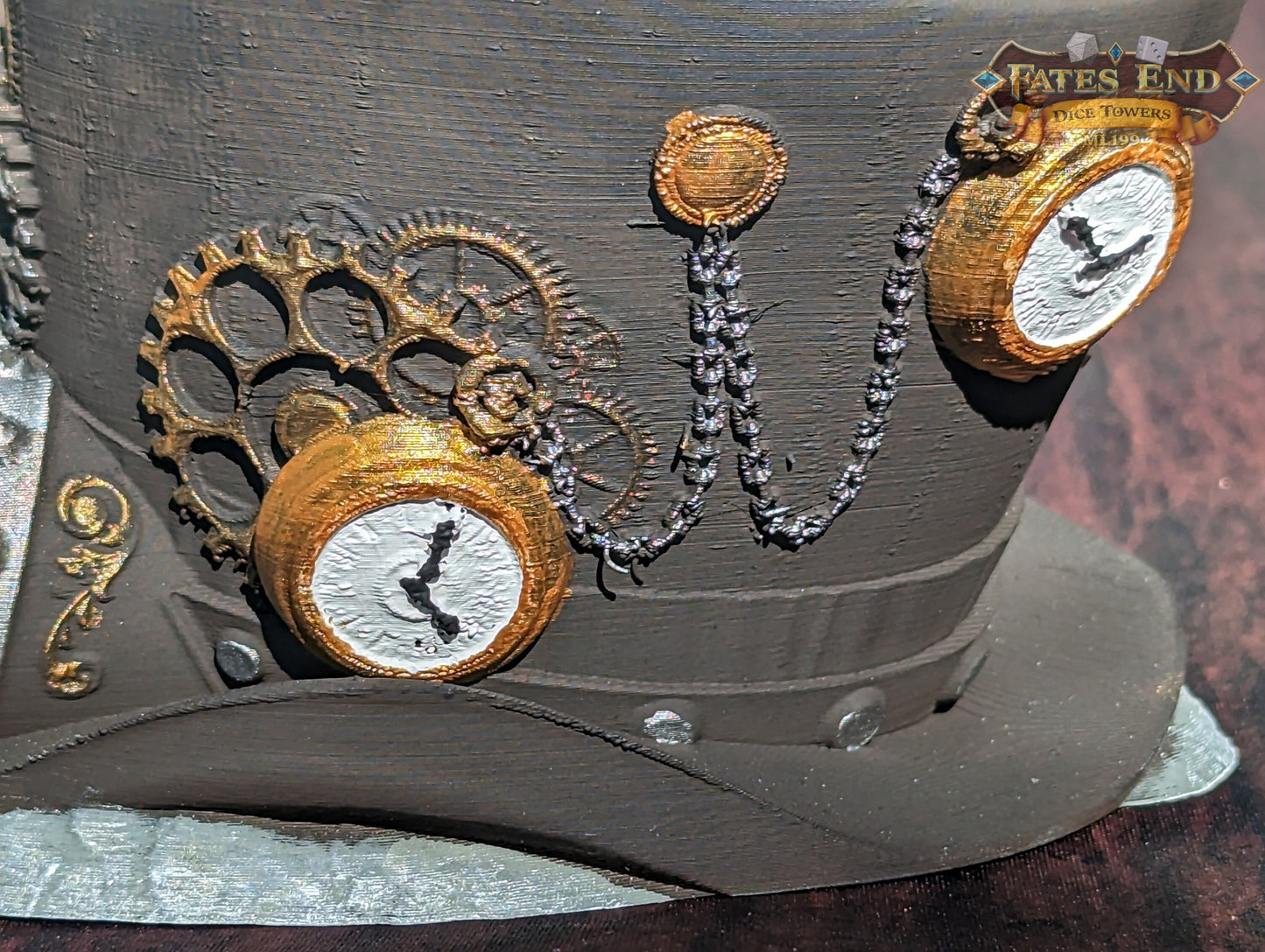 Steampunk-Trilby Clock Hat 3D Printed Dice Tower