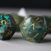Gemstone Azurite Hand Carved Polyhedral Dice Set