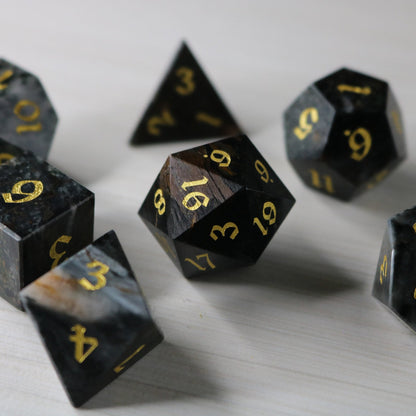 Black Gemstone Eagle Eye Hand Carved Polyhedral Dice Set
