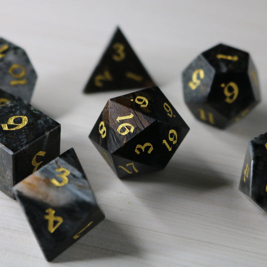 Black Gemstone Eagle Eye Hand Carved Polyhedral Dice Set