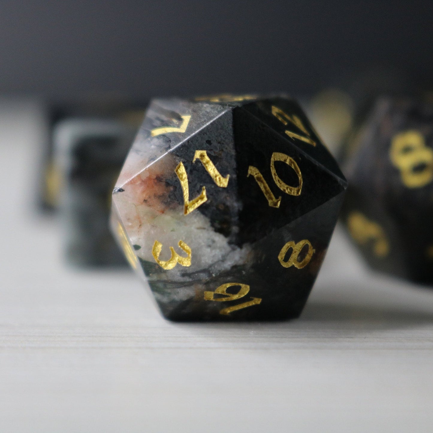 Black Gemstone Eagle Eye Hand Carved Polyhedral Dice Set