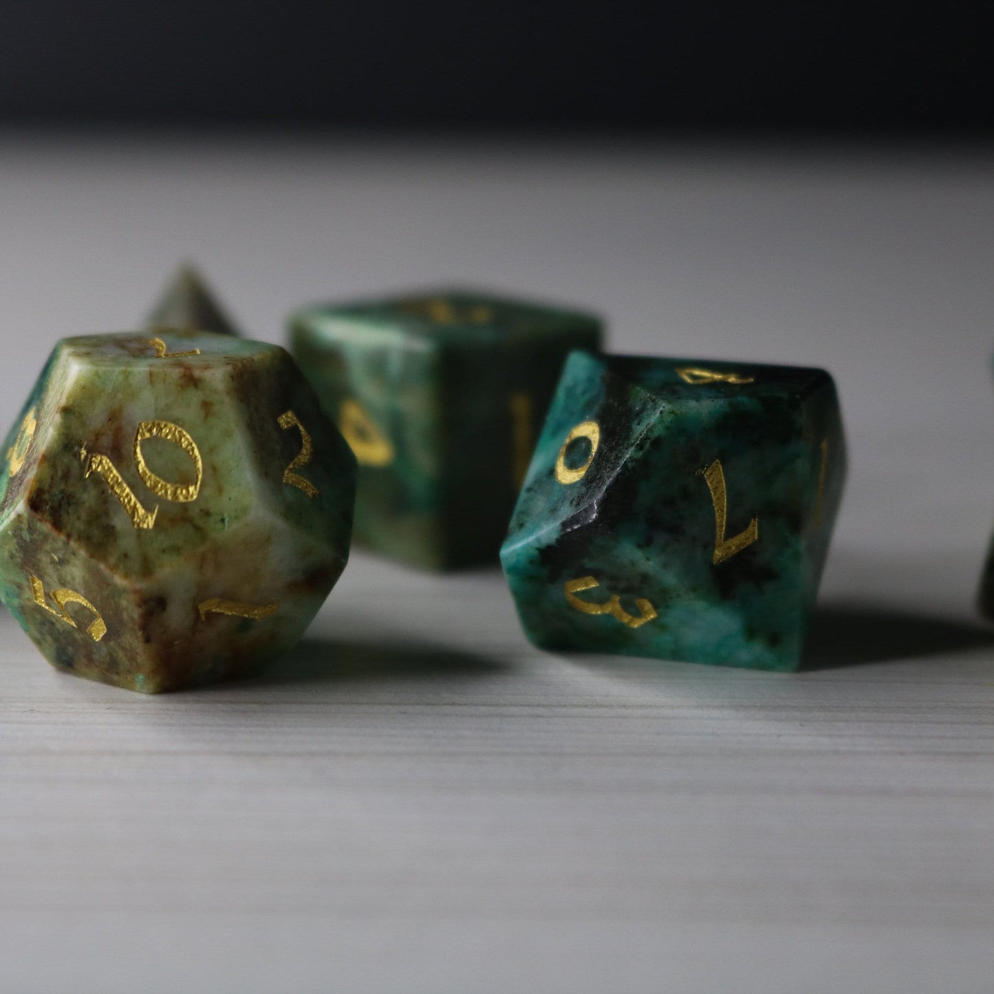 Gemstone Azurite Hand Carved Polyhedral Dice Set