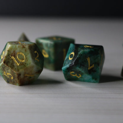 Gemstone Azurite Hand Carved Polyhedral Dice Set