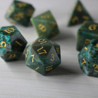 Gemstone Azurite Hand Carved Polyhedral Dice Set