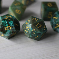 Gemstone Azurite Hand Carved Polyhedral Dice Set