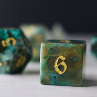 Gemstone Azurite Hand Carved Polyhedral Dice Set