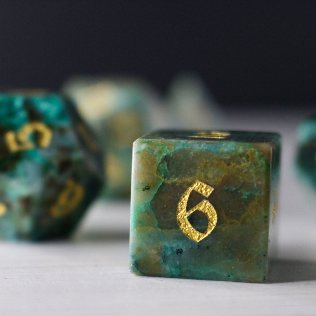 Gemstone Azurite Hand Carved Polyhedral Dice Set