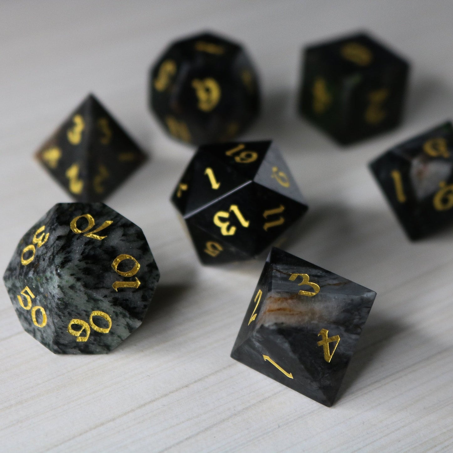Black Gemstone Eagle Eye Hand Carved Polyhedral Dice Set