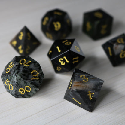 Black Gemstone Eagle Eye Hand Carved Polyhedral Dice Set