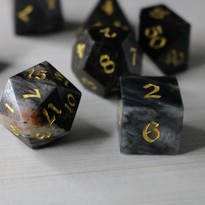 Black Gemstone Eagle Eye Hand Carved Polyhedral Dice Set