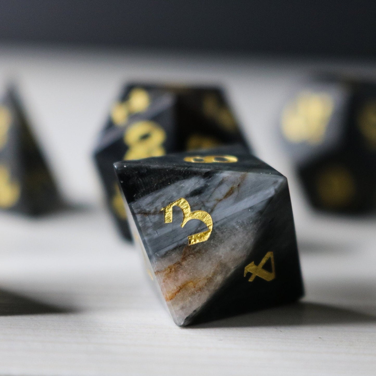 Black Gemstone Eagle Eye Hand Carved Polyhedral Dice Set