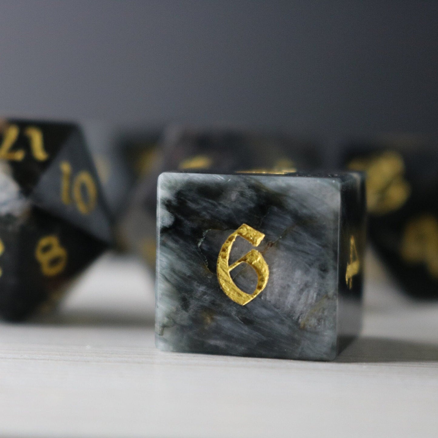Black Gemstone Eagle Eye Hand Carved Polyhedral Dice Set