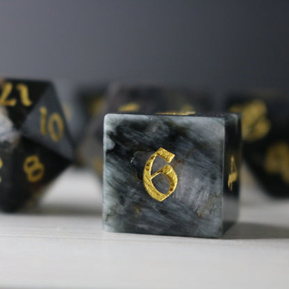 Black Gemstone Eagle Eye Hand Carved Polyhedral Dice Set
