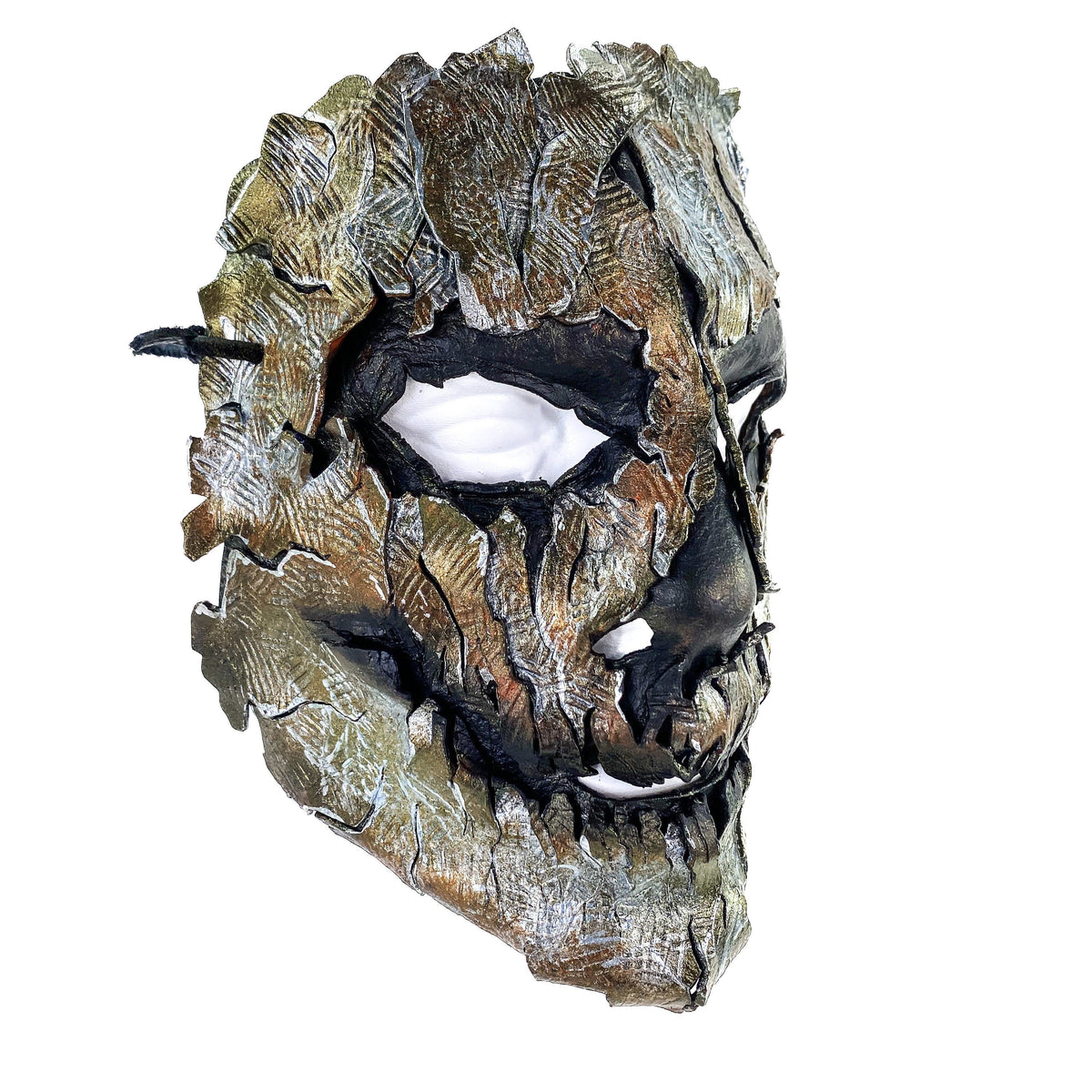 Genuine Leather Mask - Shattered Metal Paint - Handmade Full Face Cover for Halloween, Performance or Cosplay Costume