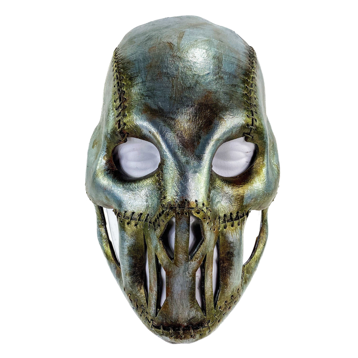 Invader - Genuine Leather Mask in Corroded Metallic Paint - Handmade Full Face Cover for Halloween, Performance or Cosplay