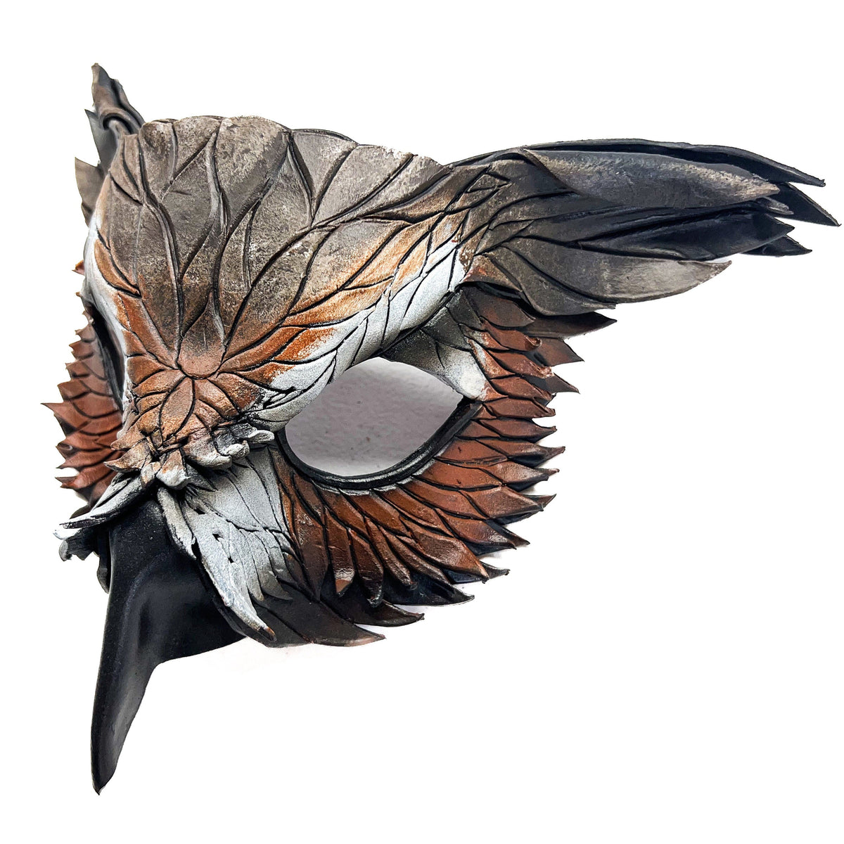 Layered Horned Owl Handmade Genuine Leather Mask