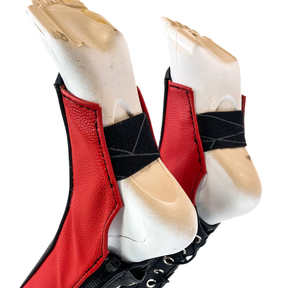 Genuine All Leather Kick Guards - Trapeze Boots - Zipper and Lace Closure - Aerial Boots/Gaiters - for Acrobatics, Costume, Wrestling