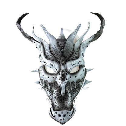 Grey Ancient Dragon Leather Mask with Swarovski Crystals