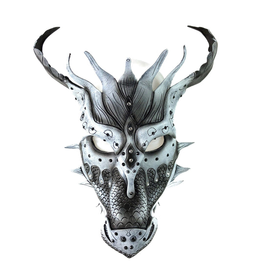 Grey Ancient Dragon Leather Mask with Swarovski Crystals