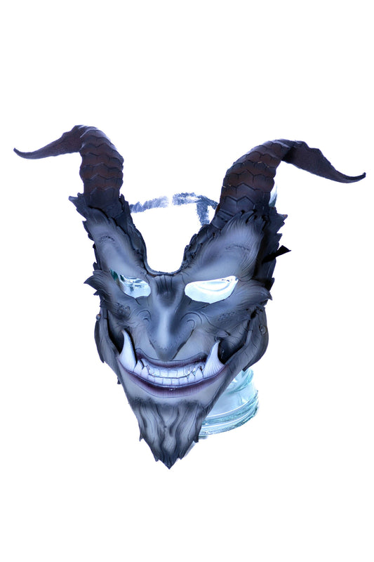 The Beast - Articulating Jaw Handmade Genuine Leather Mask with Horns in Natural Colors