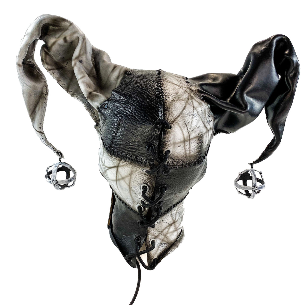 In Stock - Handcrafted Genuine Leather Jester Mask in Black and White