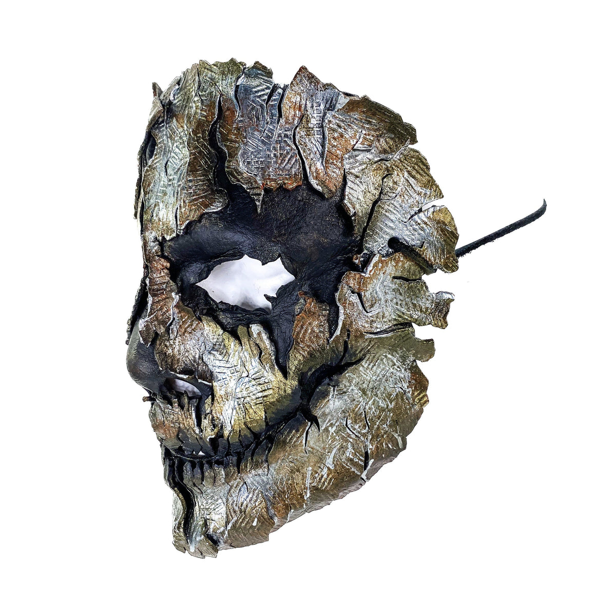 Genuine Leather Mask - Shattered Metal Paint - Handmade Full Face Cover for Halloween, Performance or Cosplay Costume
