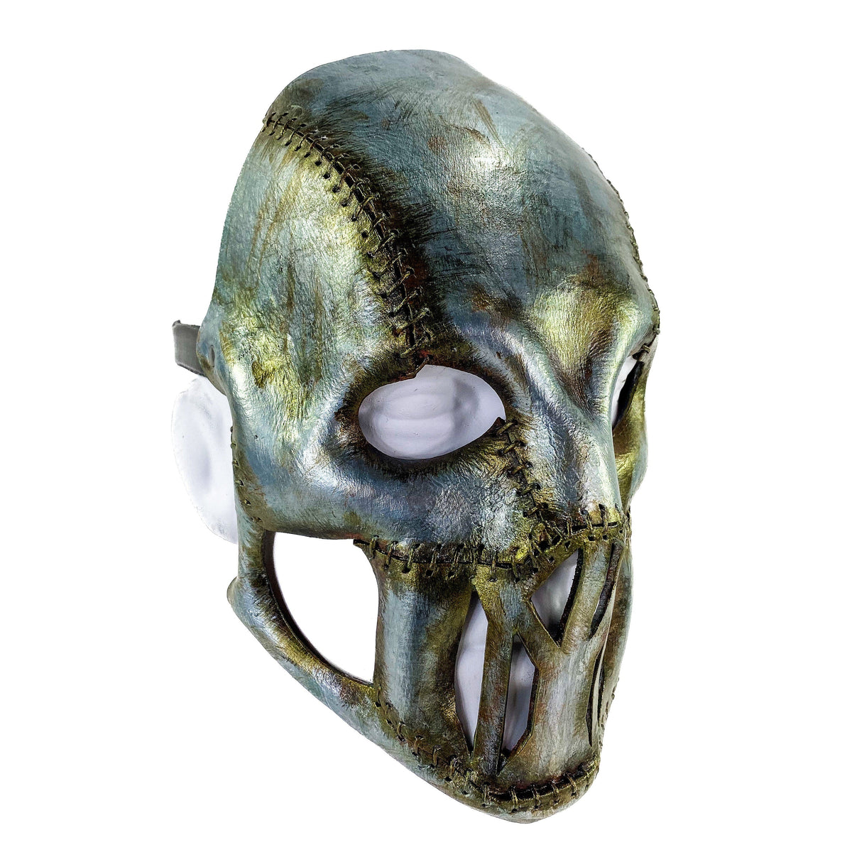 Invader - Genuine Leather Mask in Corroded Metallic Paint - Handmade Full Face Cover for Halloween, Performance or Cosplay