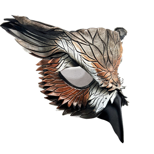 Layered Horned Owl Handmade Genuine Leather Mask