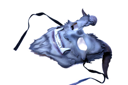 The Beast - Articulating Jaw Handmade Genuine Leather Mask with Horns in Natural Colors