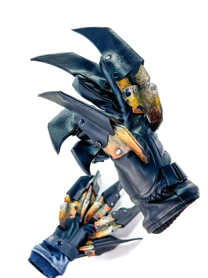 One Set of Two Handcrafted Genuine Leather Gloves with Claws in Hawk Colors