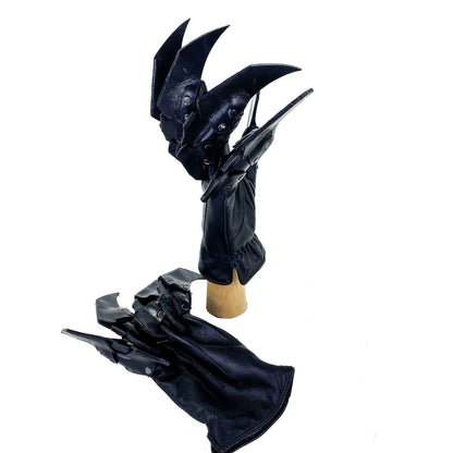 One Set of Two Handcrafted Genuine Leather Gloves with Claws in Black