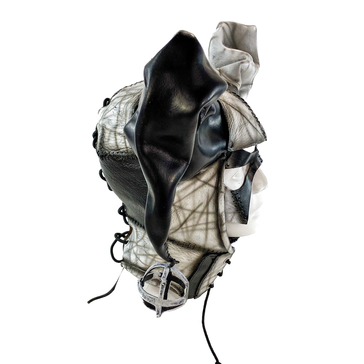 In Stock - Handcrafted Genuine Leather Jester Mask in Black and White