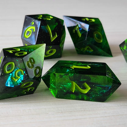 Nox Green Handmade Resin Dice Set