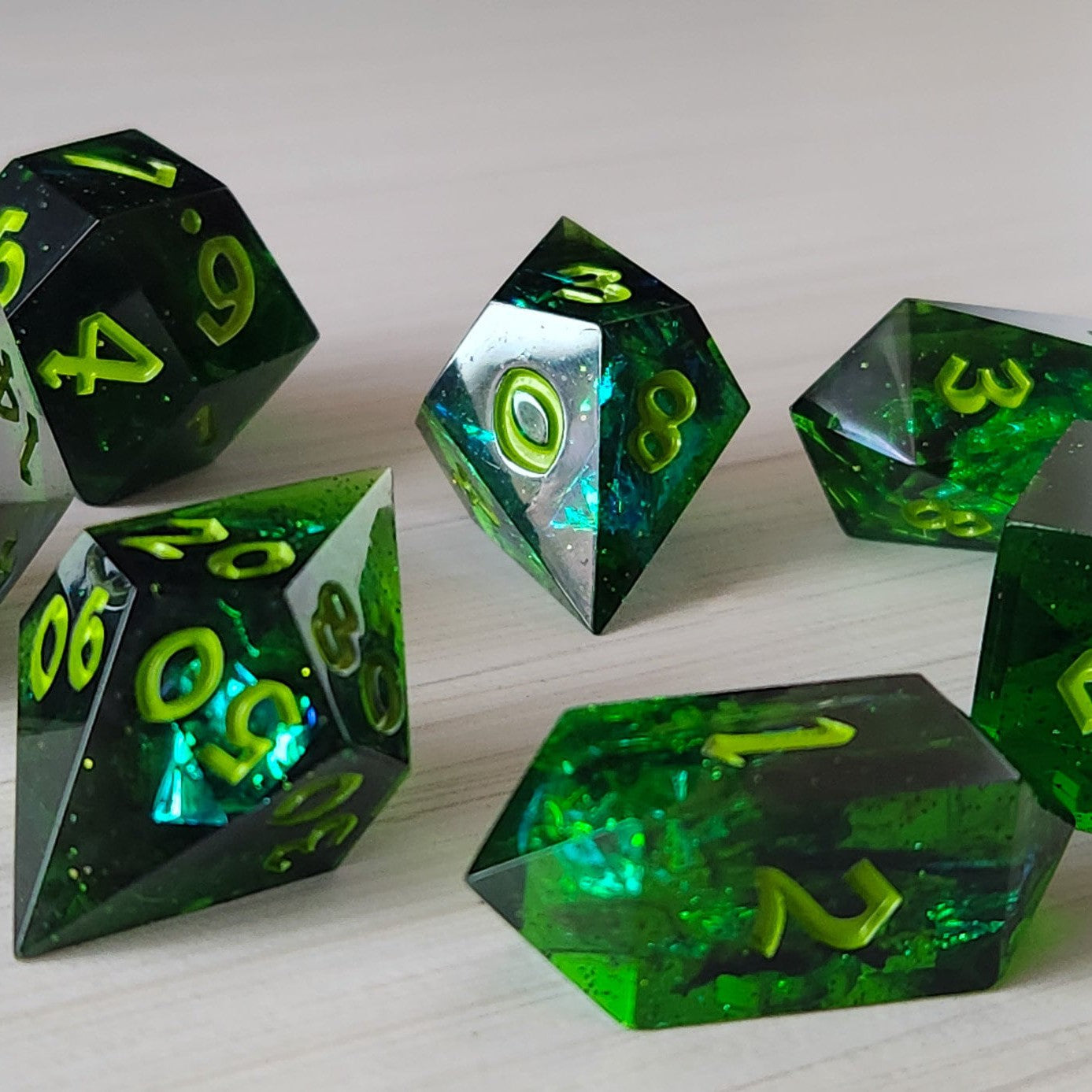 Nox Green Handmade Resin Dice Set