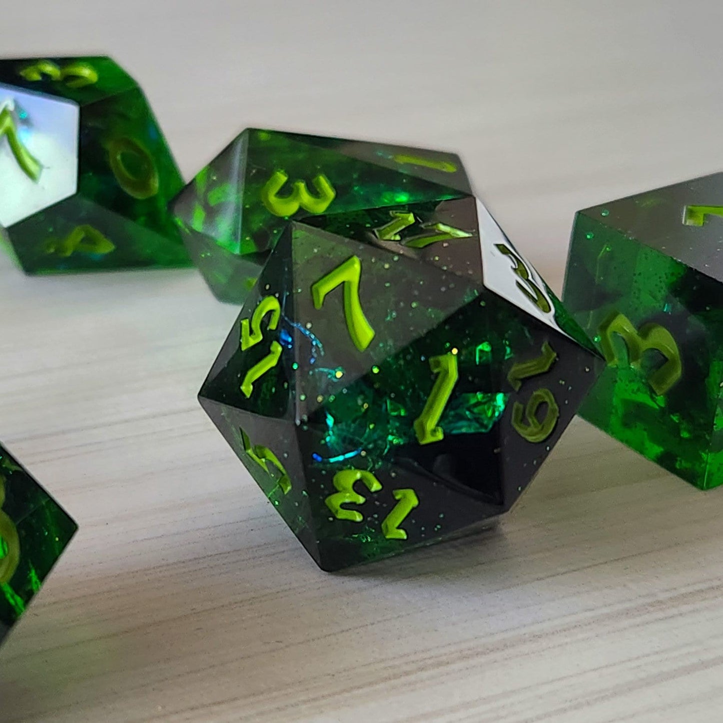 Nox Green Handmade Resin Dice Set
