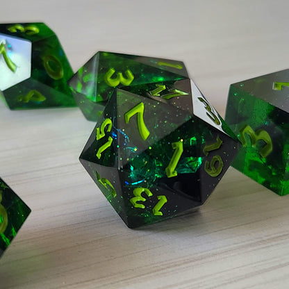 Nox Green Handmade Resin Dice Set