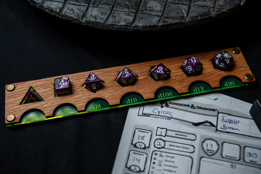 Dice Trainer for D&D & TTRPGs – Oak & Acrylic Dice Display Organizer