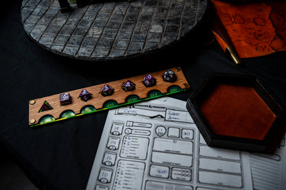 Dice Trainer for D&D & TTRPGs – Oak & Acrylic Dice Display Organizer